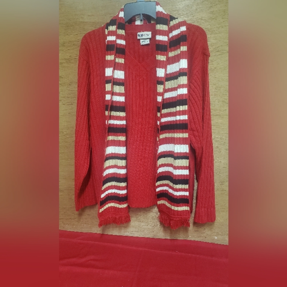 Faded Glory Ladies Red, Long Sleeve, Red Sweater With Removable Scarf. NWOT.